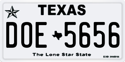 TX license plate DOE5656