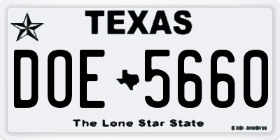 TX license plate DOE5660