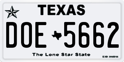 TX license plate DOE5662