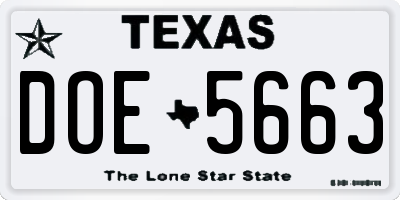 TX license plate DOE5663