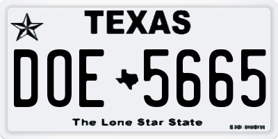 TX license plate DOE5665