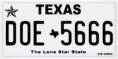 TX license plate DOE5666