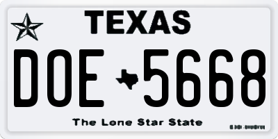 TX license plate DOE5668