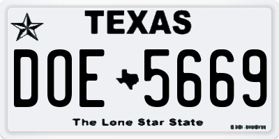 TX license plate DOE5669