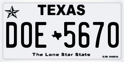 TX license plate DOE5670
