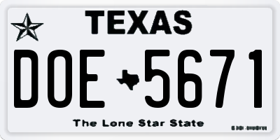 TX license plate DOE5671