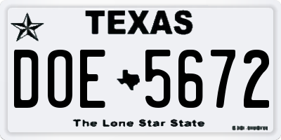 TX license plate DOE5672