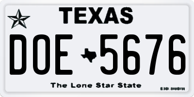 TX license plate DOE5676
