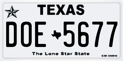 TX license plate DOE5677