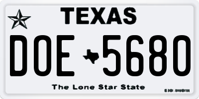 TX license plate DOE5680
