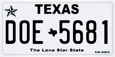 TX license plate DOE5681