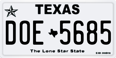TX license plate DOE5685