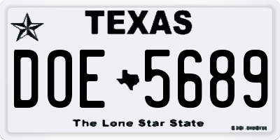 TX license plate DOE5689