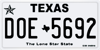 TX license plate DOE5692