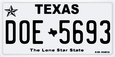 TX license plate DOE5693