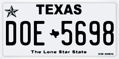 TX license plate DOE5698