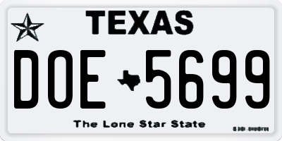 TX license plate DOE5699