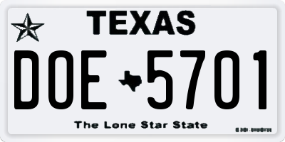 TX license plate DOE5701