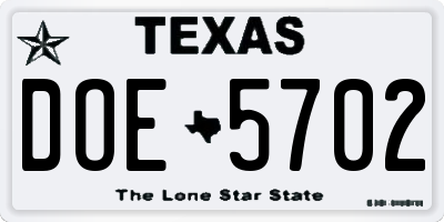 TX license plate DOE5702