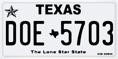TX license plate DOE5703