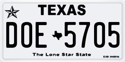 TX license plate DOE5705