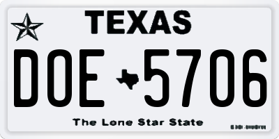 TX license plate DOE5706