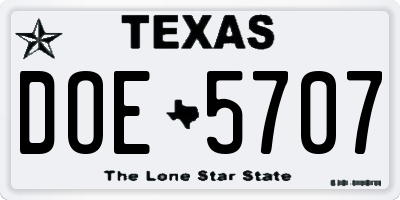 TX license plate DOE5707