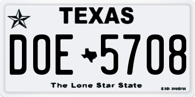 TX license plate DOE5708