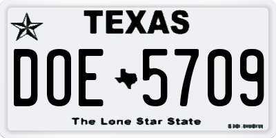 TX license plate DOE5709