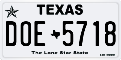 TX license plate DOE5718