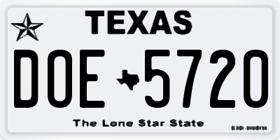 TX license plate DOE5720