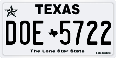 TX license plate DOE5722