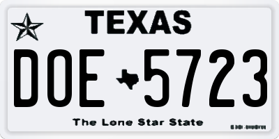 TX license plate DOE5723