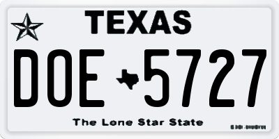TX license plate DOE5727