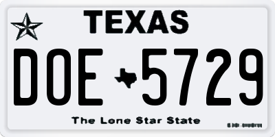 TX license plate DOE5729