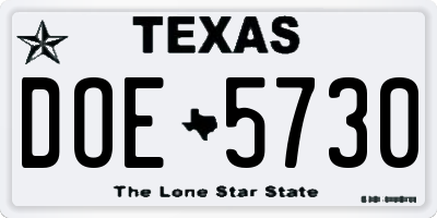 TX license plate DOE5730