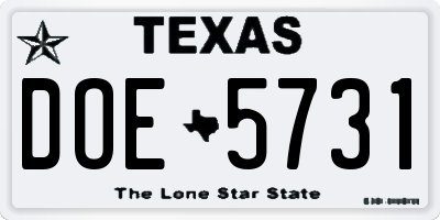TX license plate DOE5731