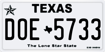TX license plate DOE5733