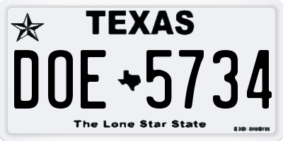 TX license plate DOE5734