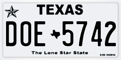 TX license plate DOE5742