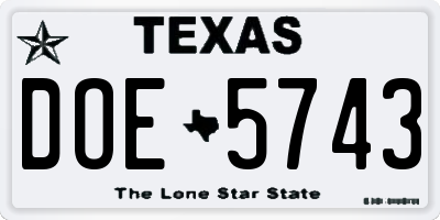 TX license plate DOE5743