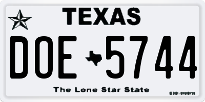 TX license plate DOE5744