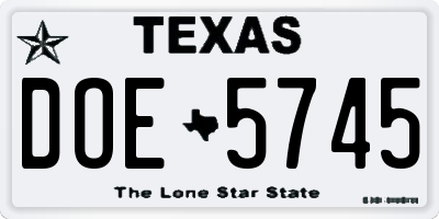 TX license plate DOE5745