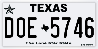 TX license plate DOE5746