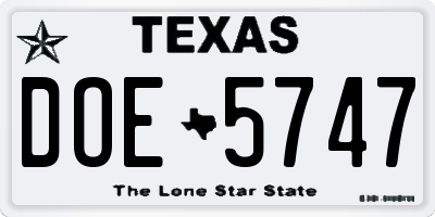 TX license plate DOE5747