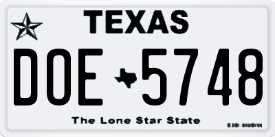 TX license plate DOE5748