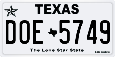 TX license plate DOE5749