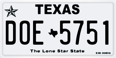 TX license plate DOE5751