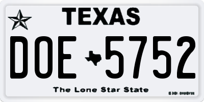 TX license plate DOE5752