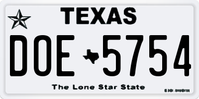 TX license plate DOE5754